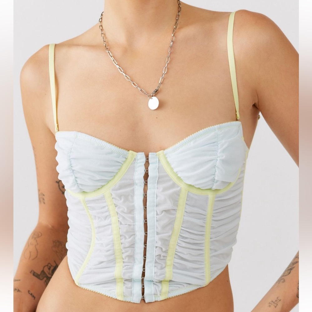 NWT UO Modern Love Ruched Pastel Corset Lace Up Back